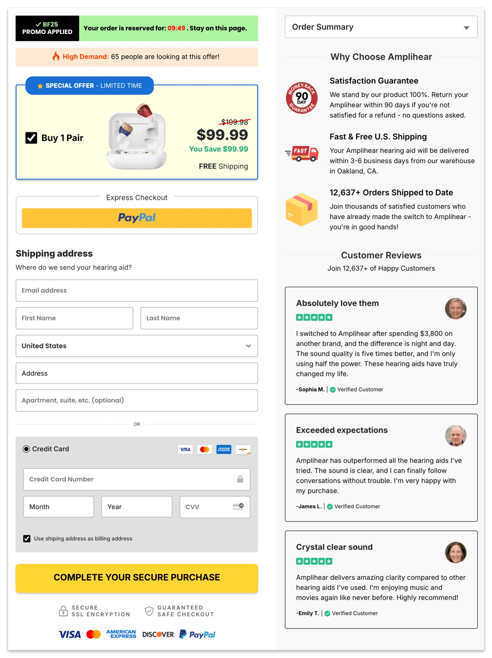 Amplihear - checkout page
